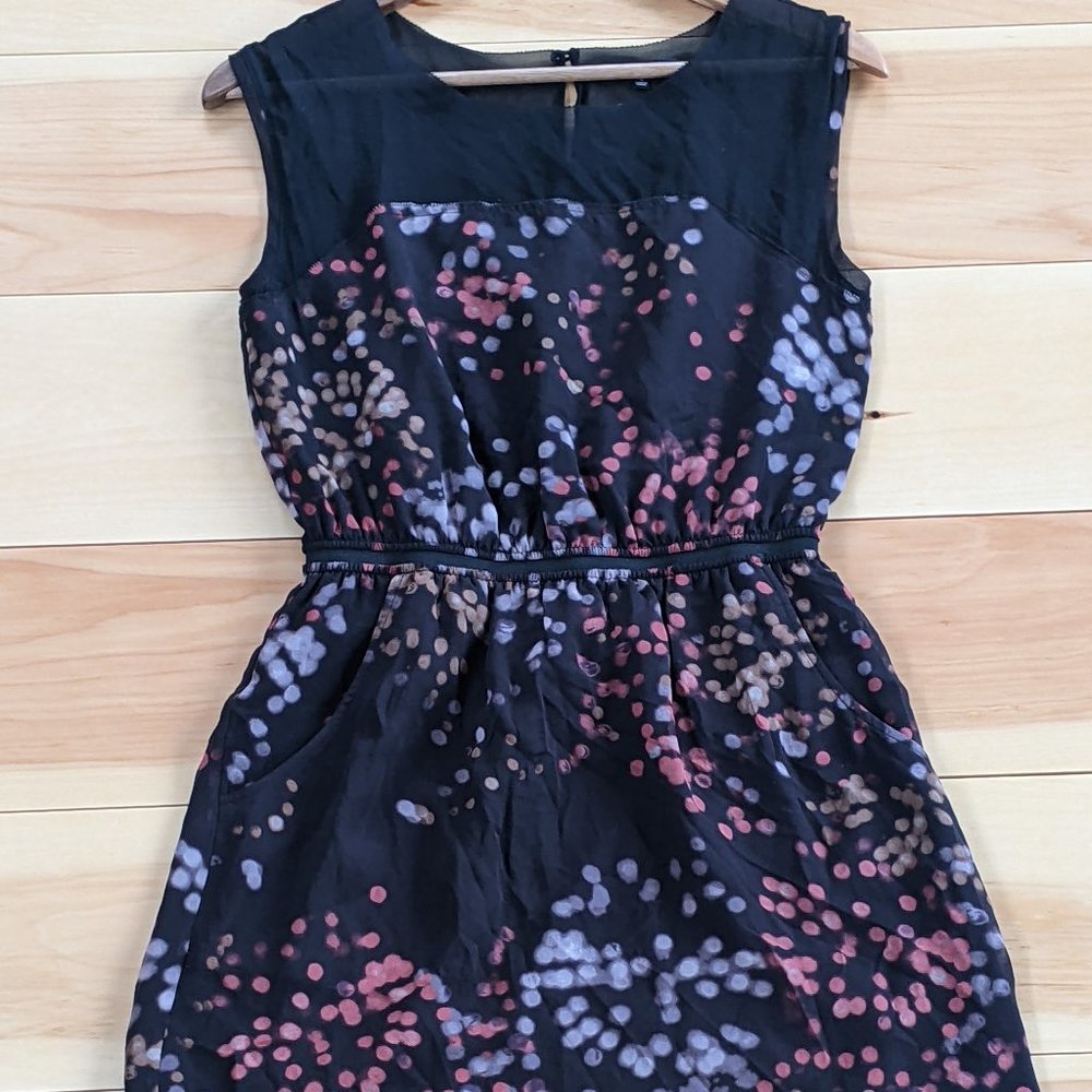 Madewell Broadway & Broome Black Colored Dot Silk Dress Sheer Shoulders
